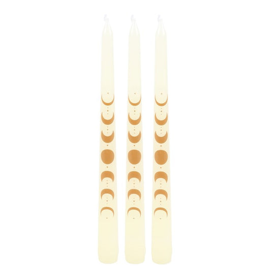 Set of 3 Off White Moon Phases Taper Dinner Candles