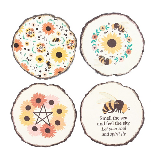 Bee Radiant Wood Slice Coaster Set