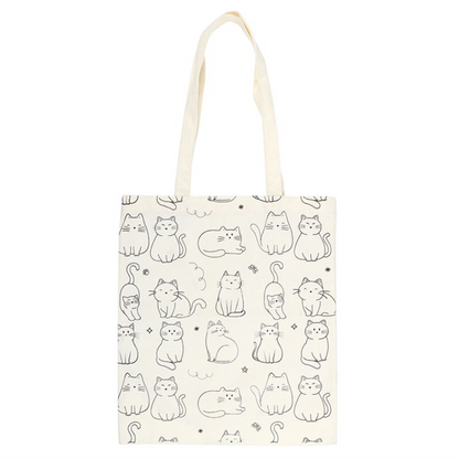 White Cat Print Polycotton Tote Bag