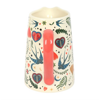 Cream Folk Print Ceramic Flower Jug