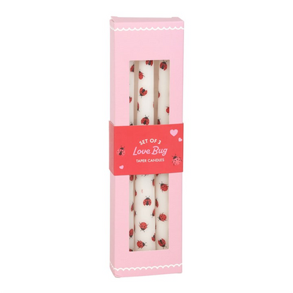 Set of 3 Love Bug Ladybird Taper Candles