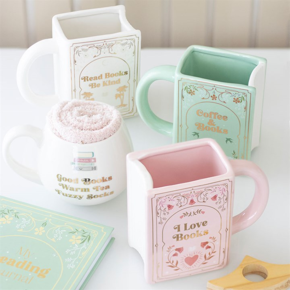 Coffee and Books Green Book Shaped Mug