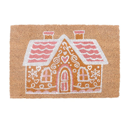 Natural Pink Gingerbread House Doormat