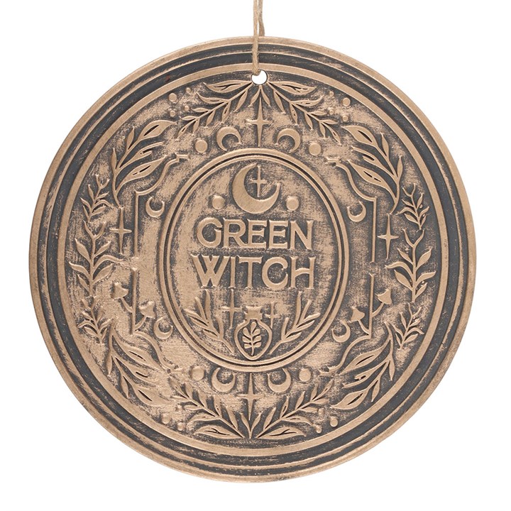 Green Witch Bronze Effect Terracotta Hanging Plaque
