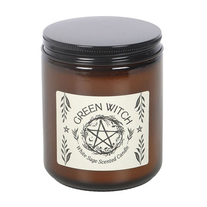 Green Witch White Sage Amber Glass Candle