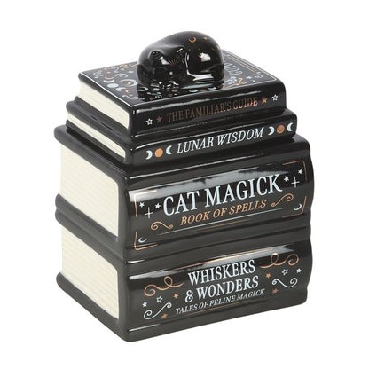 Black Cat Book Stack Oil Burner with Cat