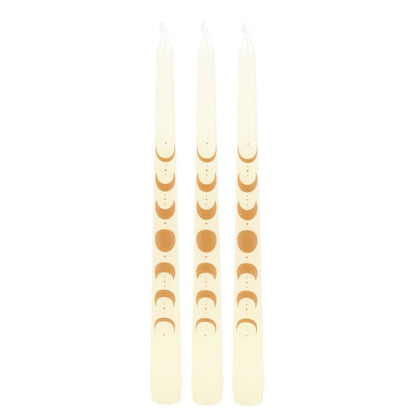 Set of 3 Off White Moon Phases Taper Dinner Candles