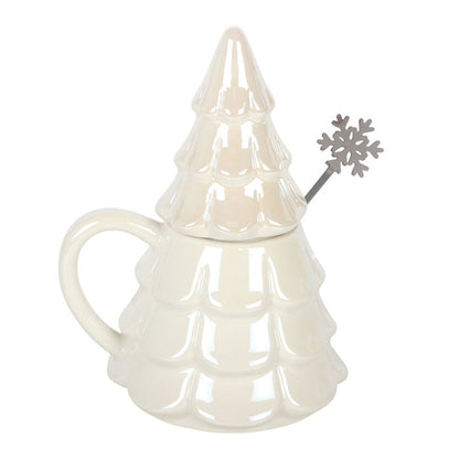 Iridescent Fir Tree Mug and Snowflake Spoon Set