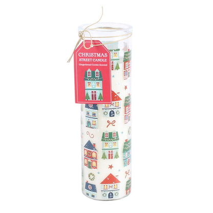 Christmas Street Print Gingerbread Cookie Tube Candle