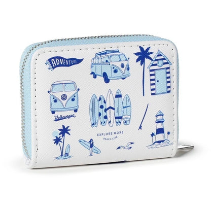 VW Volkswagen T1 Transporter Zip Around Fabric Purse / Wallet - Blue