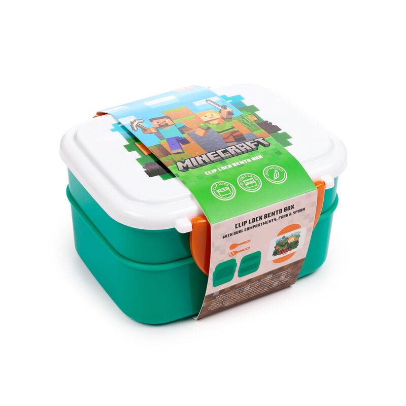 Minecraft Chibi Clip Lock Stacked Bento Lunch Box with Cutlery