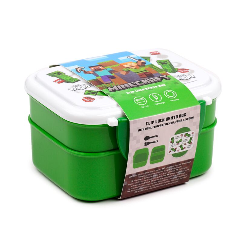 Minecraft SSS… Boom Clip Lock Stacked Bento Lunch Box with Cutlery