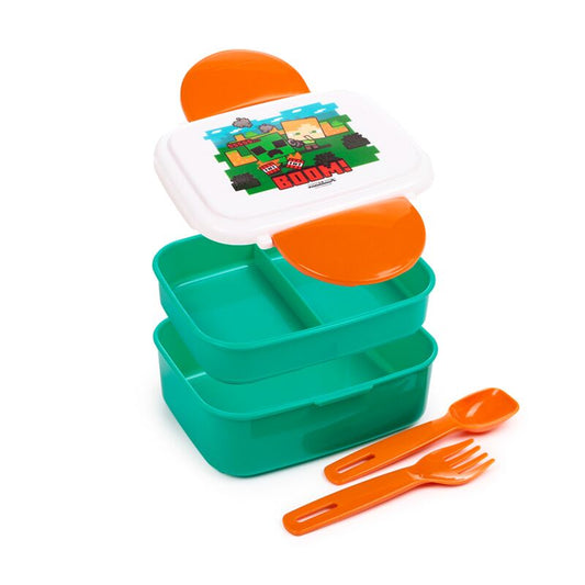 Minecraft Chibi Clip Lock Stacked Bento Lunch Box with Cutlery