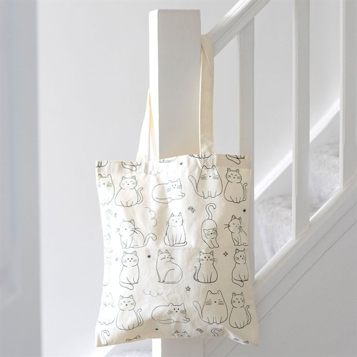 White Cat Print Polycotton Tote Bag