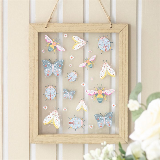 Floral Bug Print Glass Wall Hanging
